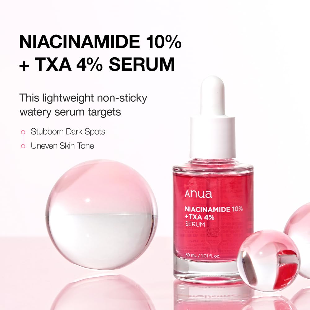 Suero Anua 10% niacinamida + 4% ácido tranexámico, ceramida, ácido hialurónico, vitamina B12 color natural, para piel sensible, piel de cristal coreana, sin fragancia (30 ml / 1,01 fl.oz.)