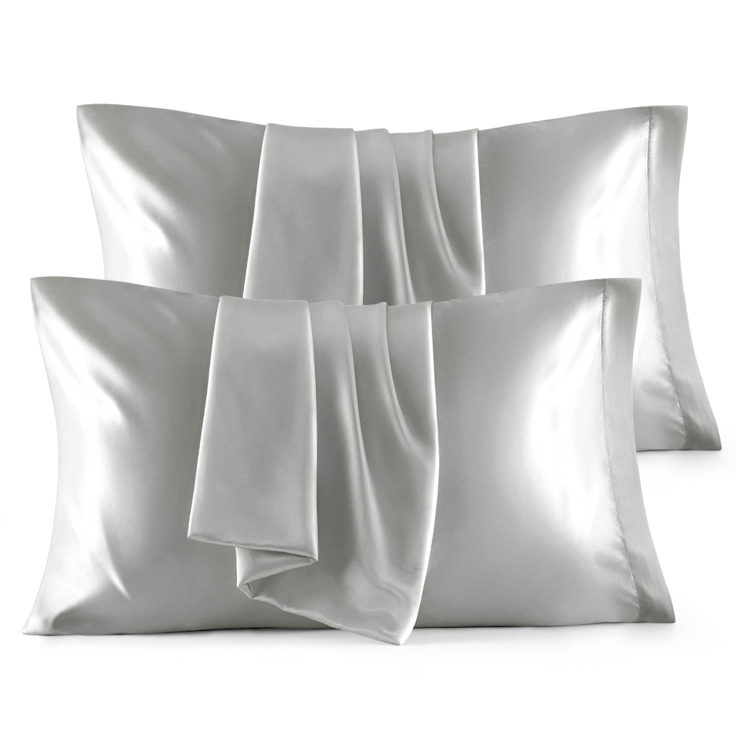 Bedsure Satin Pillowcase for Hair and Skin Queen - Silver Grey Silky Pillowcase 20x30 Inches - Set of 2 with Envelope Closure, Similar to Silk Pillow Cases, Gifts for Women Men