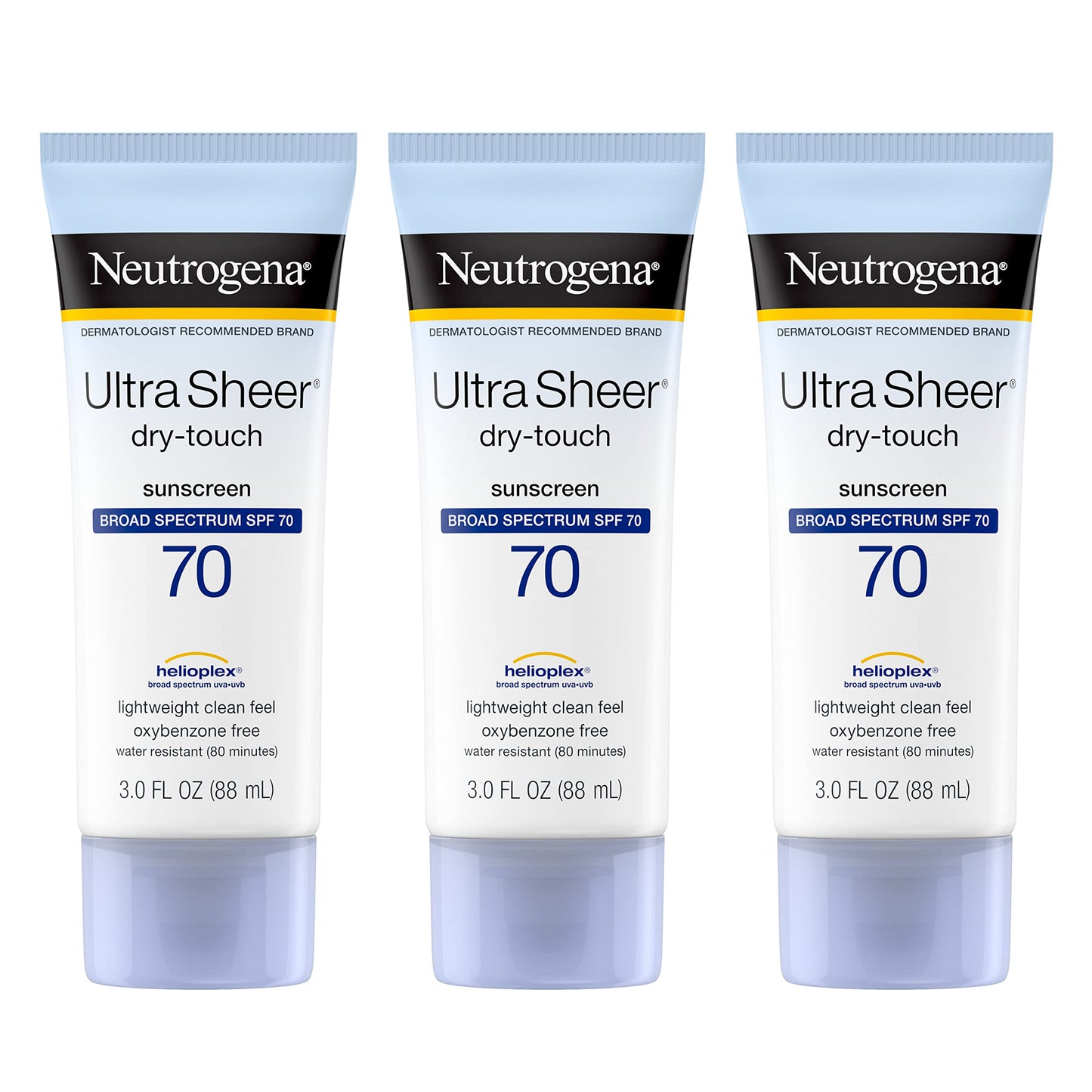 Neutrogena Ultra Sheer Dry-Touch Water Resistant and Non-Greasy Sunscreen Lotion with Broad Spectrum SPF 70, 3 Fl Oz (Pack of 1)